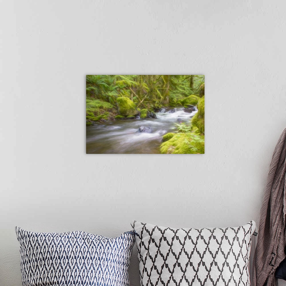 A bohemian room featuring Painterly forest and creek