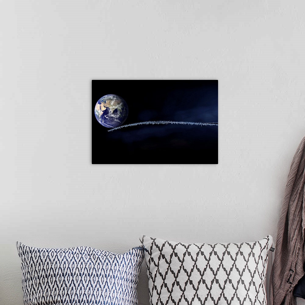 A bohemian room featuring Photomontage with the earth on a frozen twig