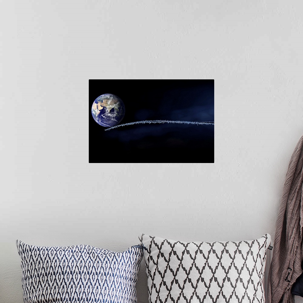A bohemian room featuring Photomontage with the earth on a frozen twig