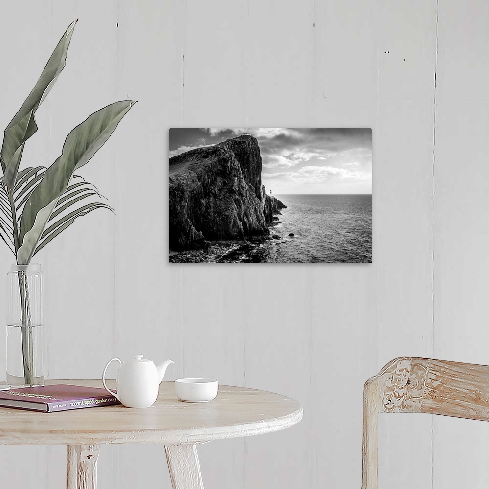 A farmhouse room featuring Fine art photo of a rocky cliff overlooking the ocean.