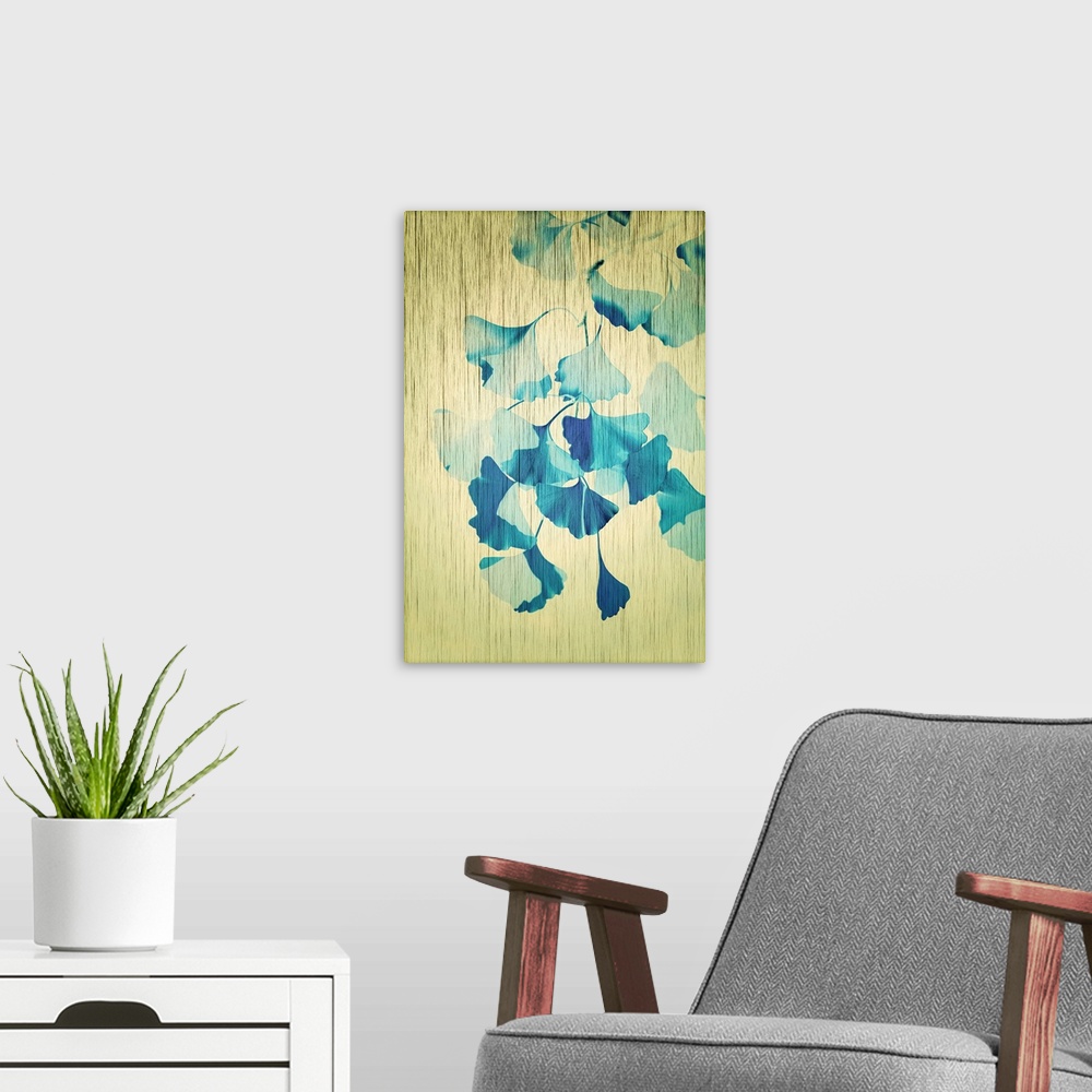 A modern room featuring Ginkgo leaf with a photo texture