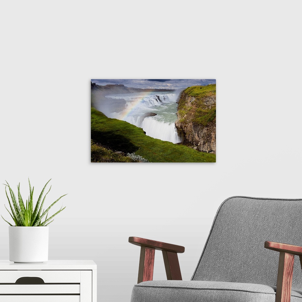 A modern room featuring High Angle View of The Gulfoss Waterfall During Summer; Iceland, Europe