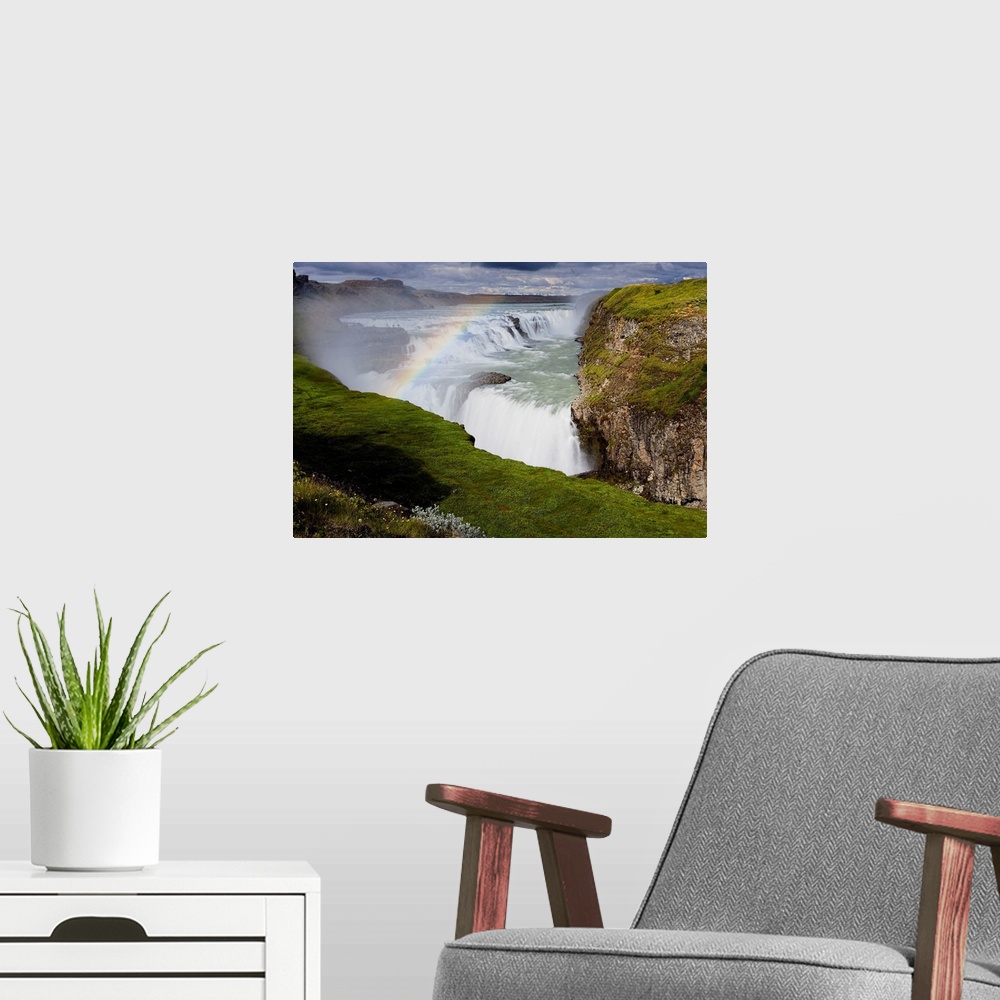 A modern room featuring High Angle View of The Gulfoss Waterfall During Summer; Iceland, Europe