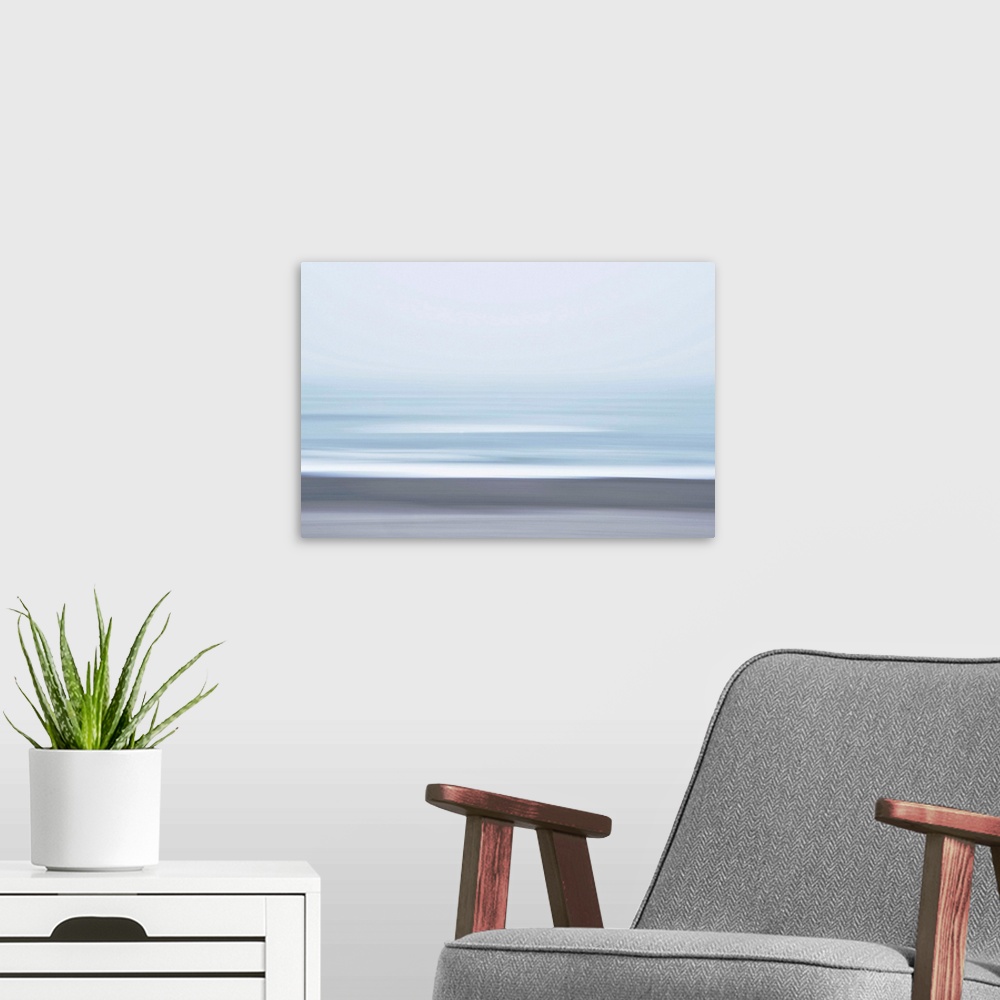 A modern room featuring Artistically blurred photo. The North Sea on a quiet hazy winter morning.