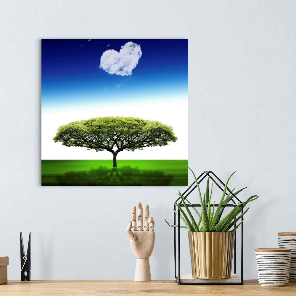 A bohemian room featuring A tree and a cloud in the shape of a heart