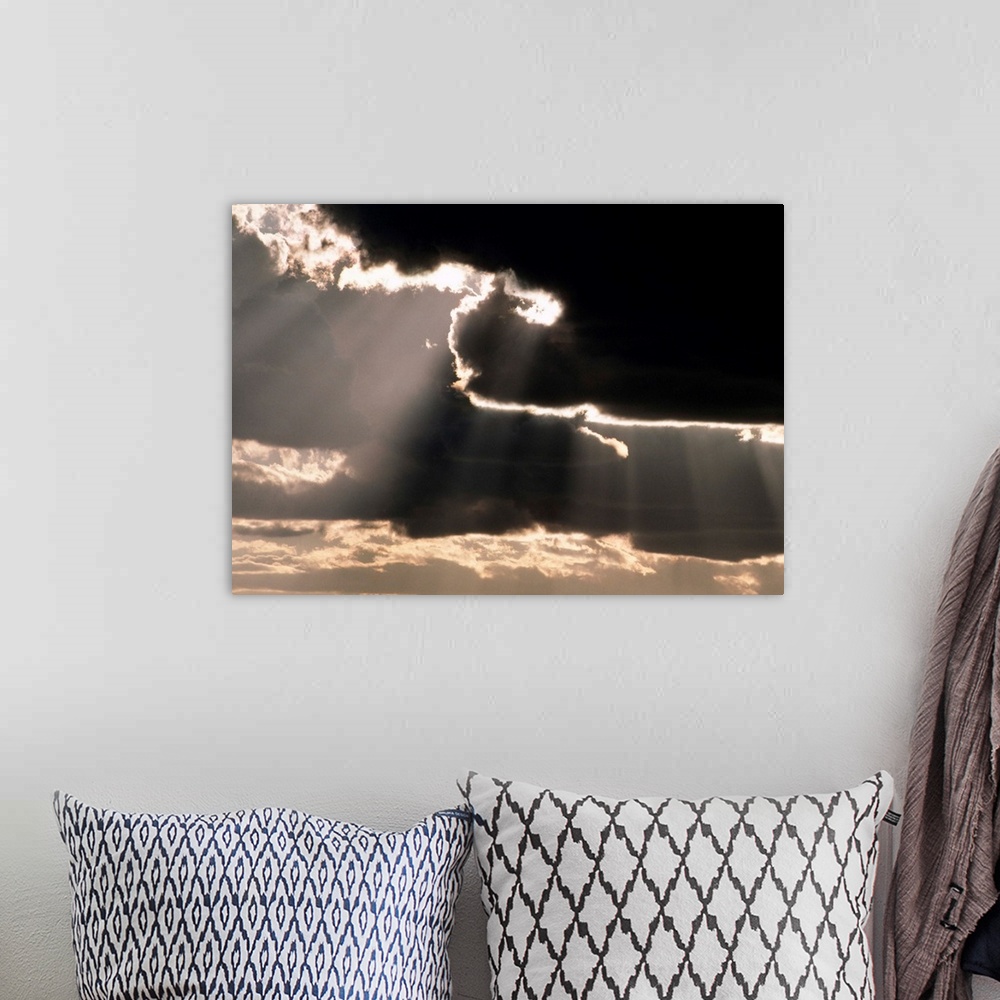 A bohemian room featuring Sun breaks through heavy cloud cover, Olympic National Park, Washington, USA
