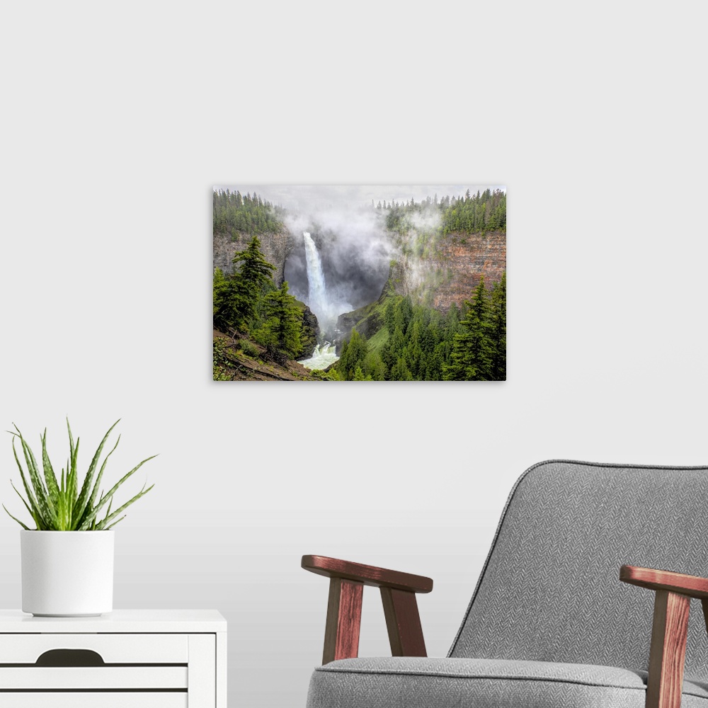 A modern room featuring Helmcken Falls at Wells Grey Park, BC