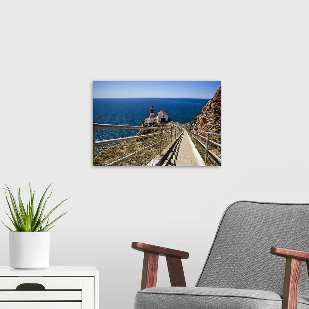 A modern room featuring High Angle View of the Point Reyes Lighthouse, California.