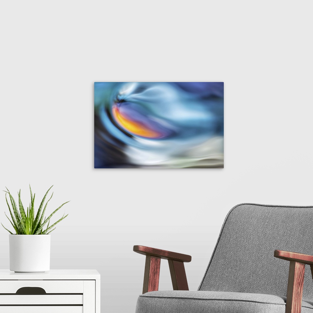 A modern room featuring Abstract of a strange sky above calm waters.