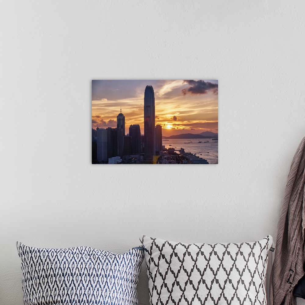 A bohemian room featuring Skyscrapers of the International Commerce Center at Sunset, Hong Kong