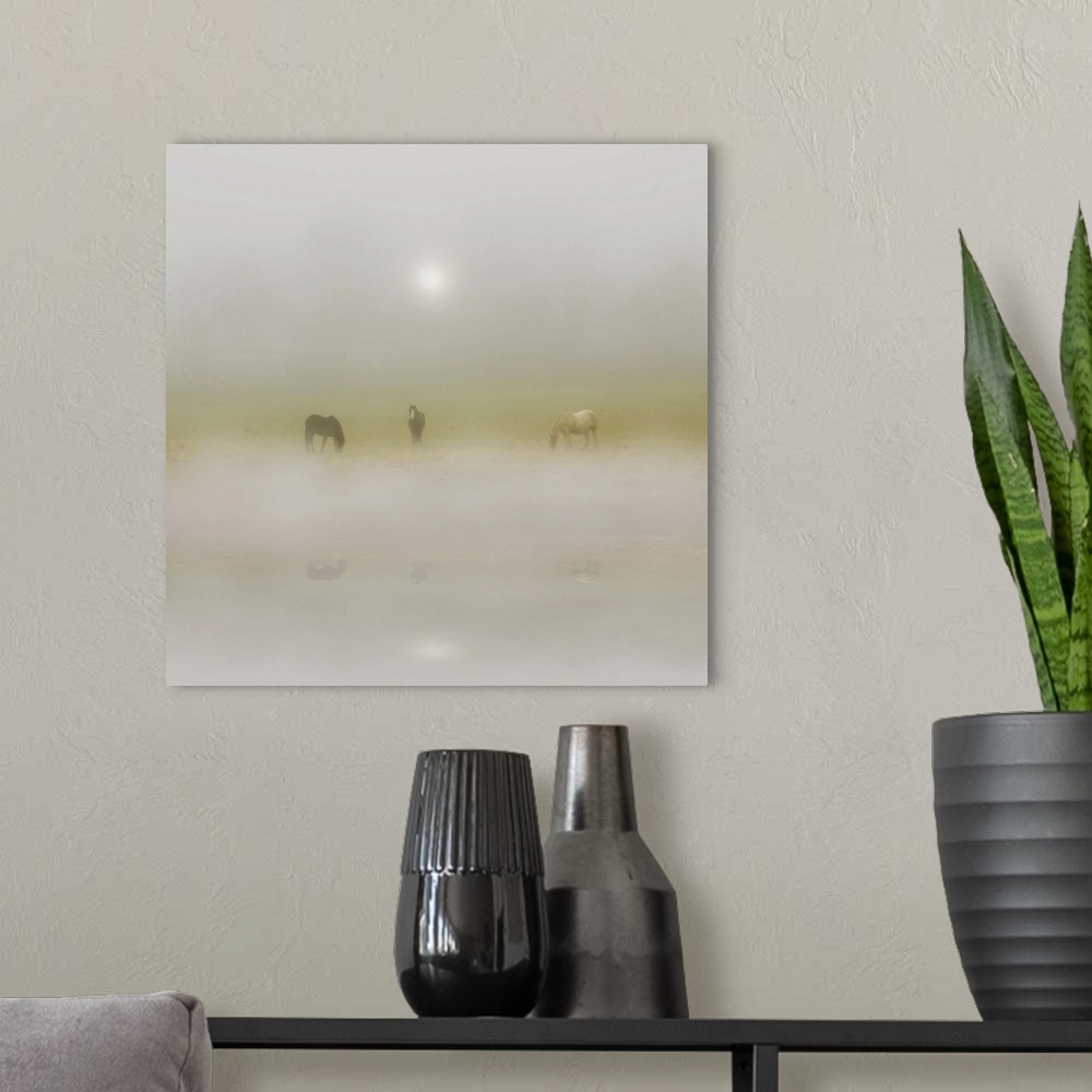 A modern room featuring Horses Through The Mists