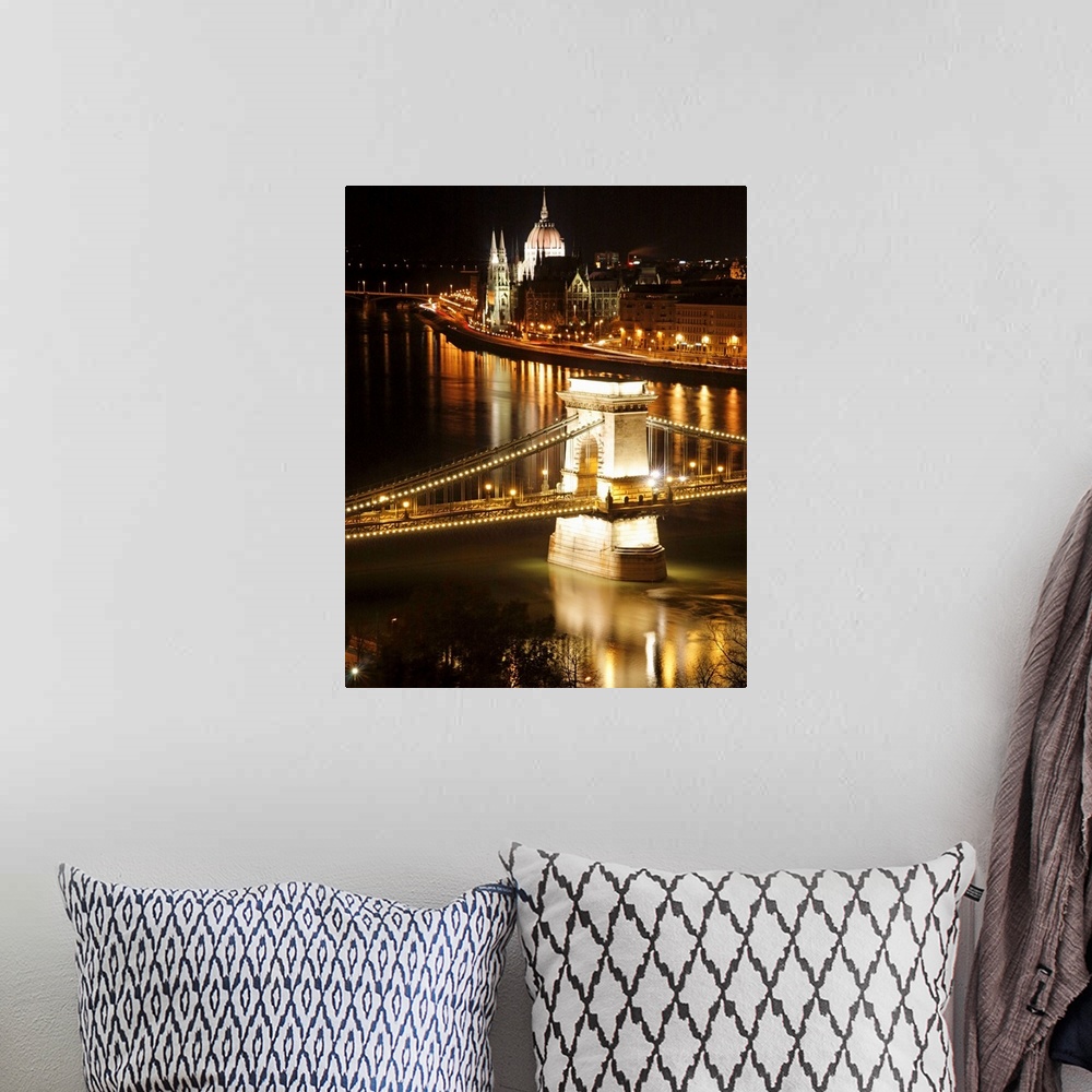 A bohemian room featuring Chain Bridge and The House of the Parliament at Night, Budapest, Hungary
