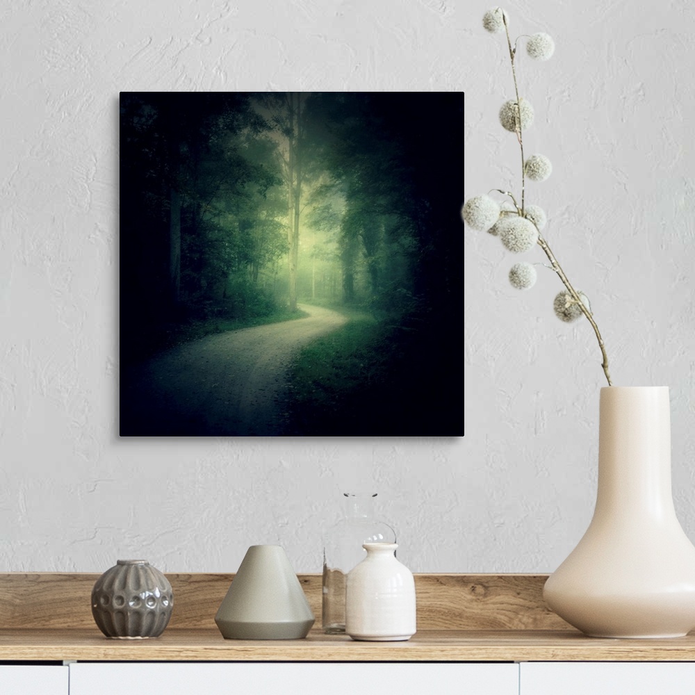 A farmhouse room featuring Path in a misty forest