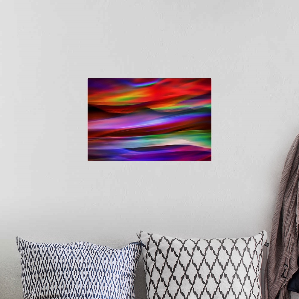 A bohemian room featuring Abstract image of Slocan lake in British Columbia, Canada, giving an impression of a sunset on th...
