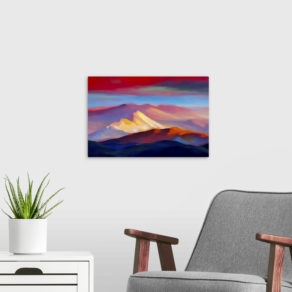 A modern room featuring Abstract image of mountains close to where I live. This is a re-work of an older image. This vers...