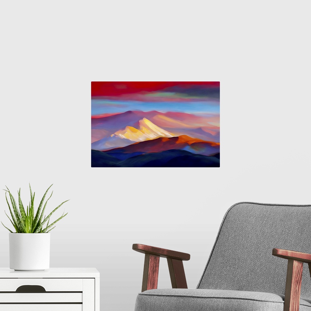 A modern room featuring Abstract image of mountains close to where I live. This is a re-work of an older image. This vers...