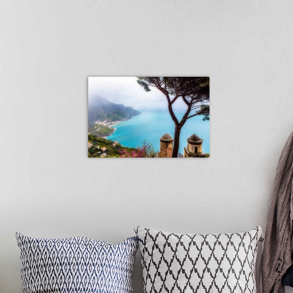 A bohemian room featuring High angle view of the Amalfi Coast at Ravello, Campania, Italy.
