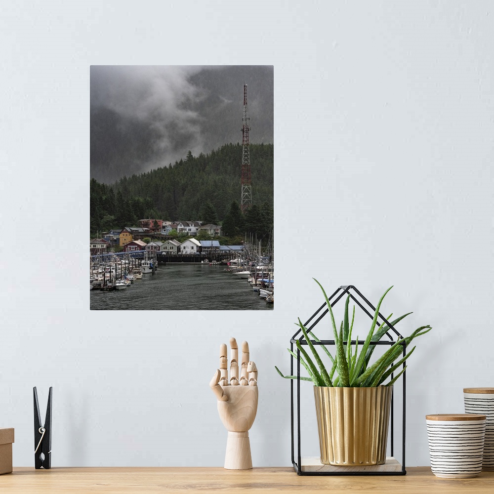 A bohemian room featuring A gentle and peaceful rain falls on beautiful Ketchikan Harbor, with it's backdrop of evergreen m...