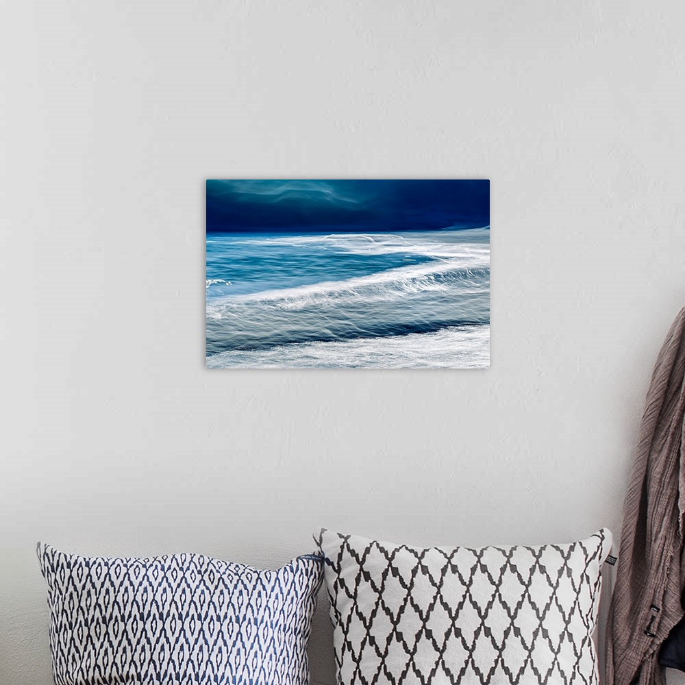 A bohemian room featuring Close-up of very blue Kootenay Lake on a windy day, whitecaps on the water. Photo made using the ...