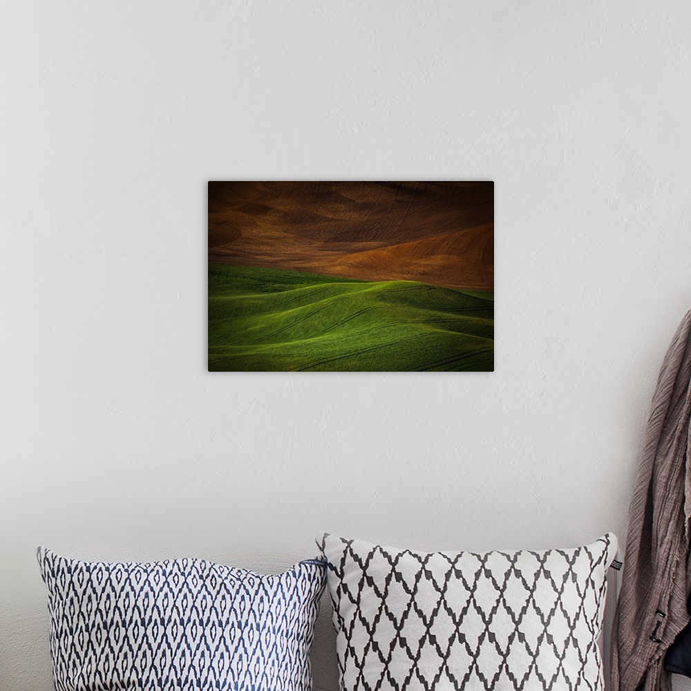 A bohemian room featuring Almost abstract view of the verdant hills of Palouse, Washington.