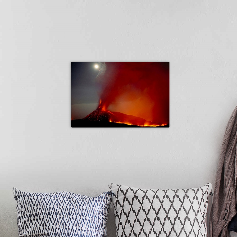 A bohemian room featuring Moon over erupting summit vent, Mt. Etna, Sicily, Italy