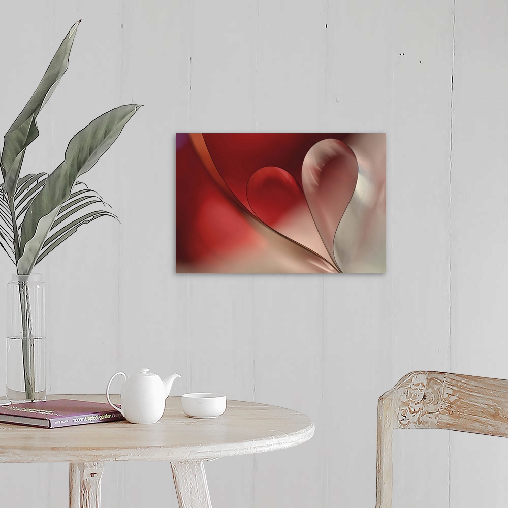 A farmhouse room featuring A macro photograph of a heart made from curved shapes against a red background.