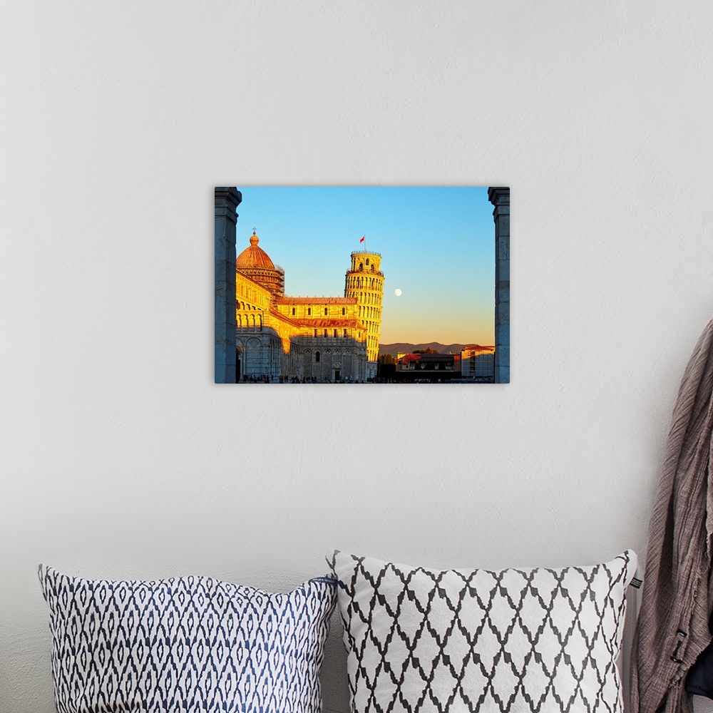 A bohemian room featuring Low angle view of the Church of Pisa with the Leaning Tower, Tuscany, Italy.