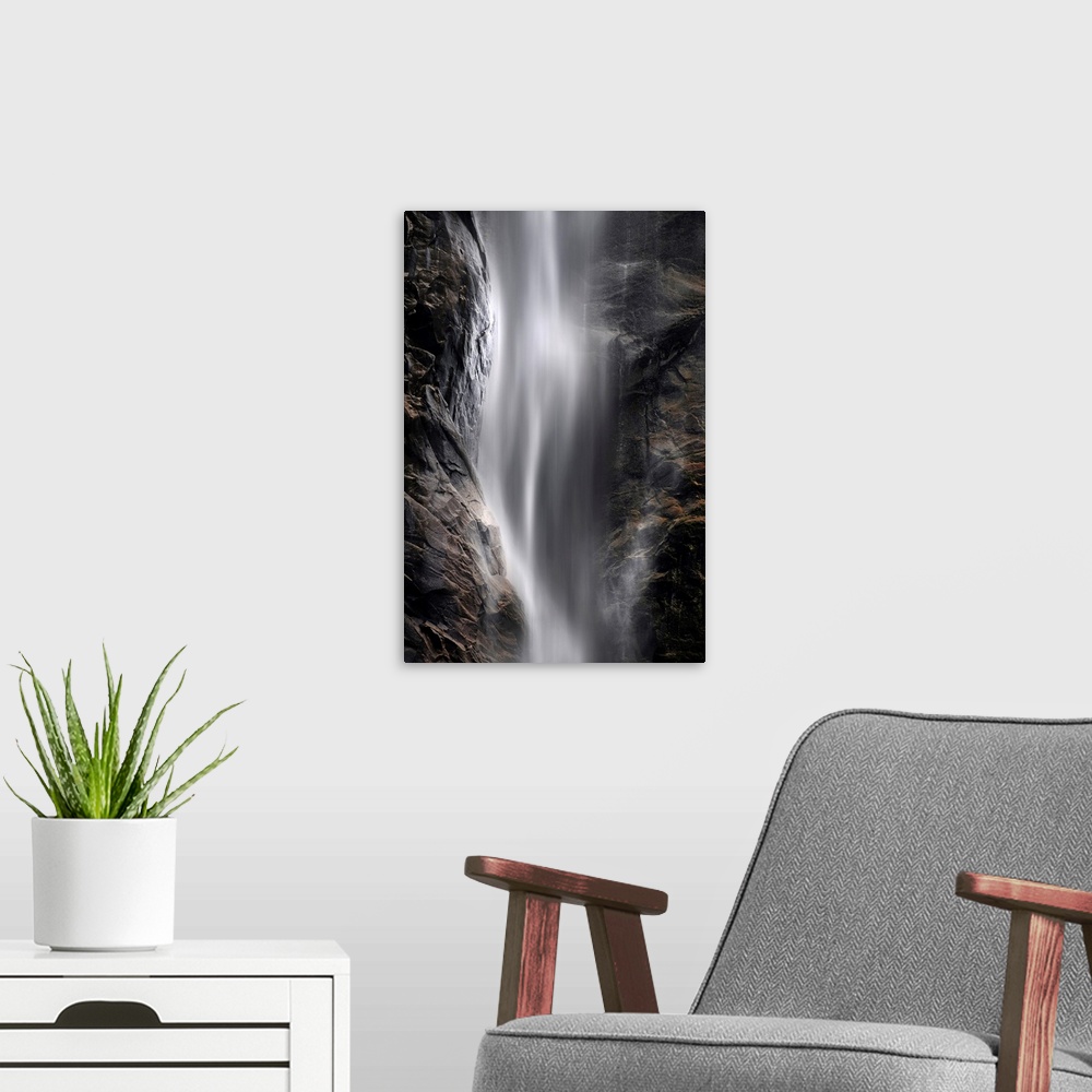 A modern room featuring Long exposure on a waterfall