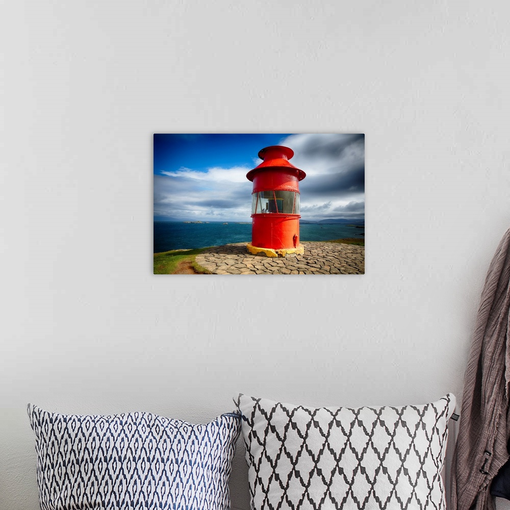 A bohemian room featuring Red lighthouse in Stykkisholmur, Iceland on the Snaefellsnes peninsula