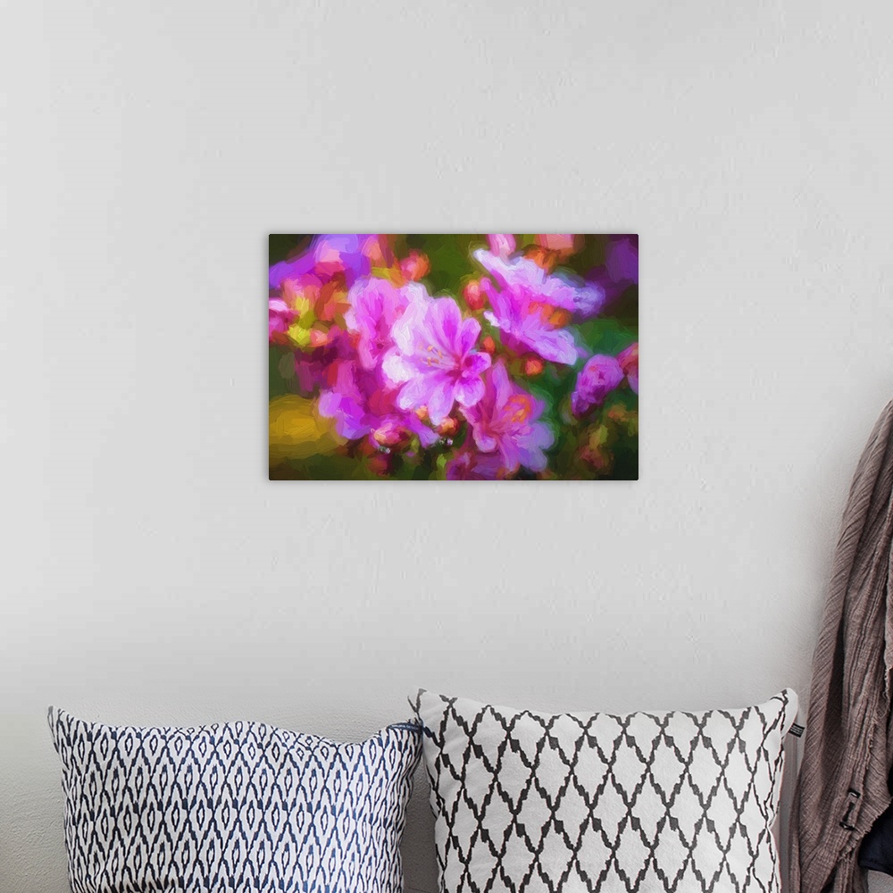 A bohemian room featuring Close-up of small purple flowers in expressionist photo