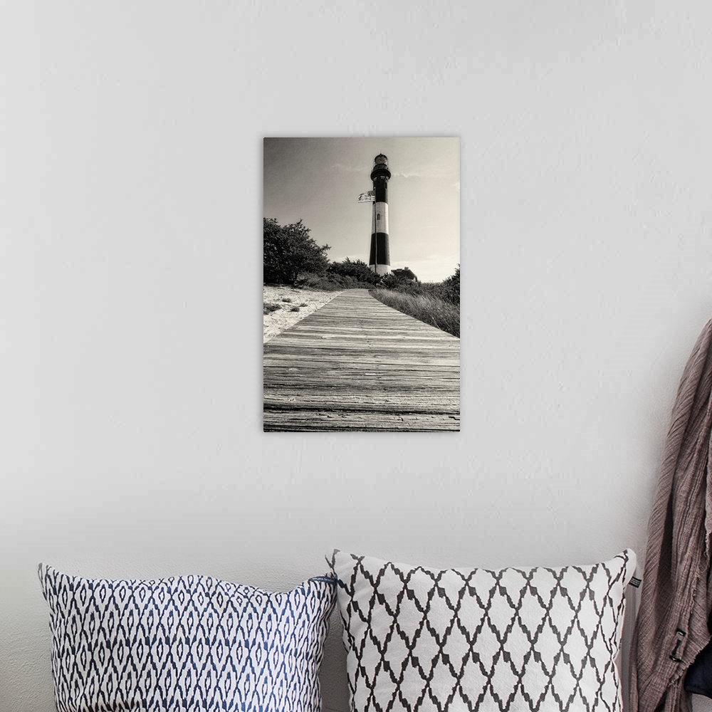 A bohemian room featuring Low Angle View of the Fire Island Lighthouse with a Boardwalk, Long Island, New York