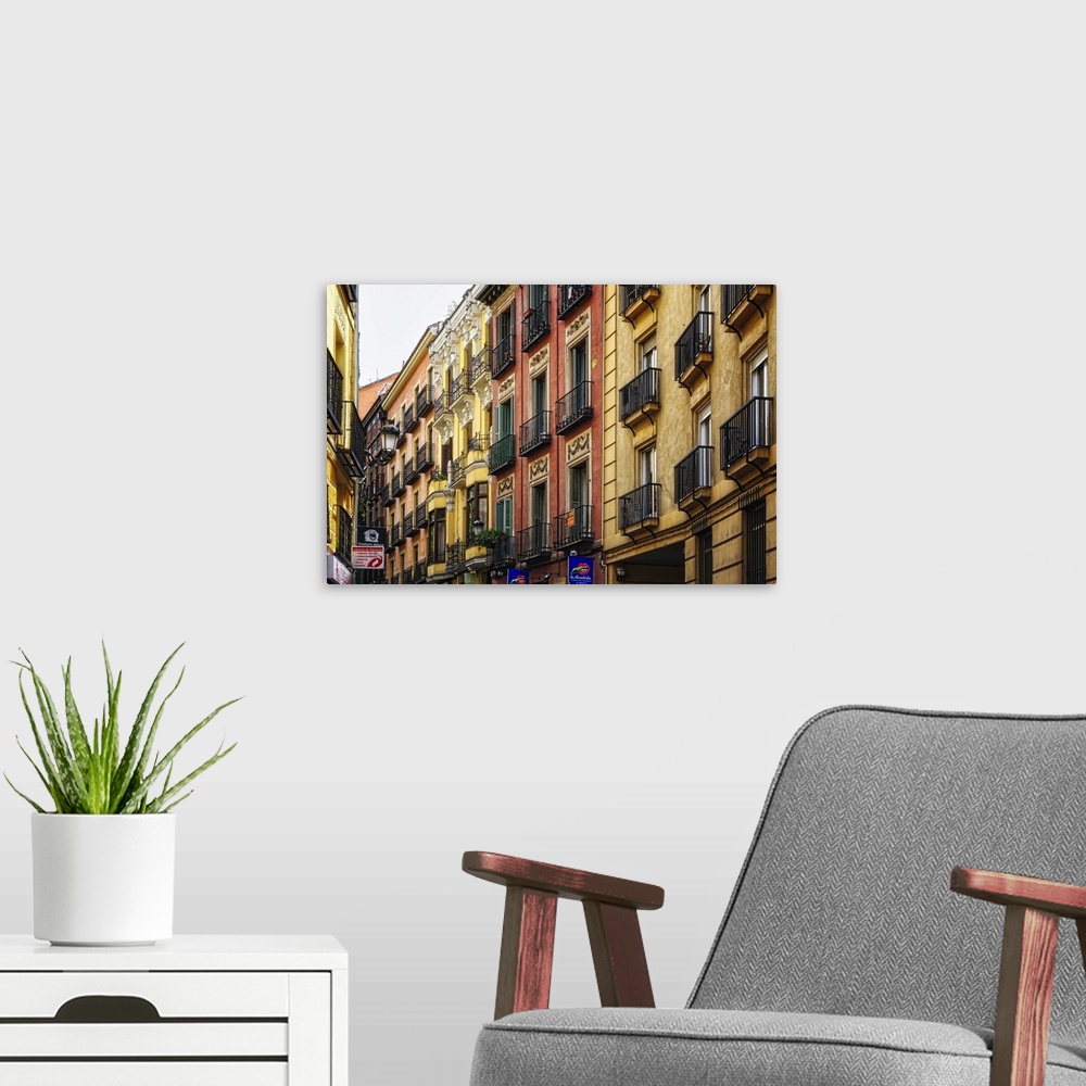A modern room featuring Colorful Balconies of Calle De Las Fuentes, Madrid, Spain
