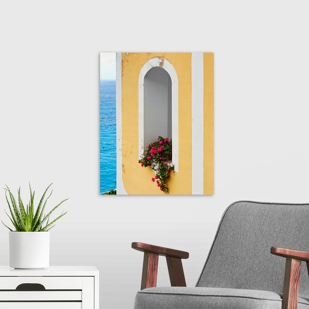 A modern room featuring Flower in window at Seaside, Positano, Campania, Italy.