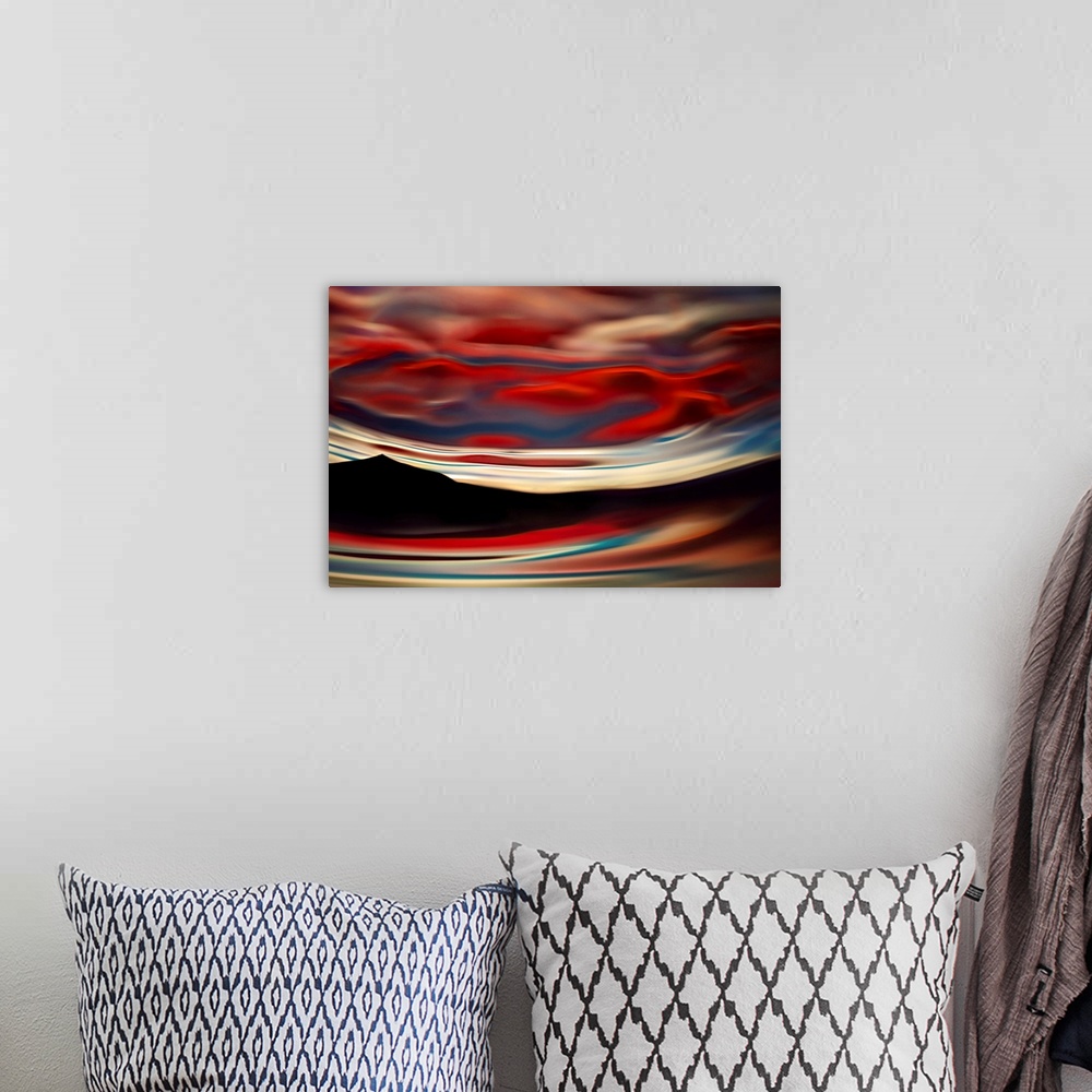 A bohemian room featuring Abstract image of Slocan lake, giving an impression of some of the beautiful Summer sunsets over ...