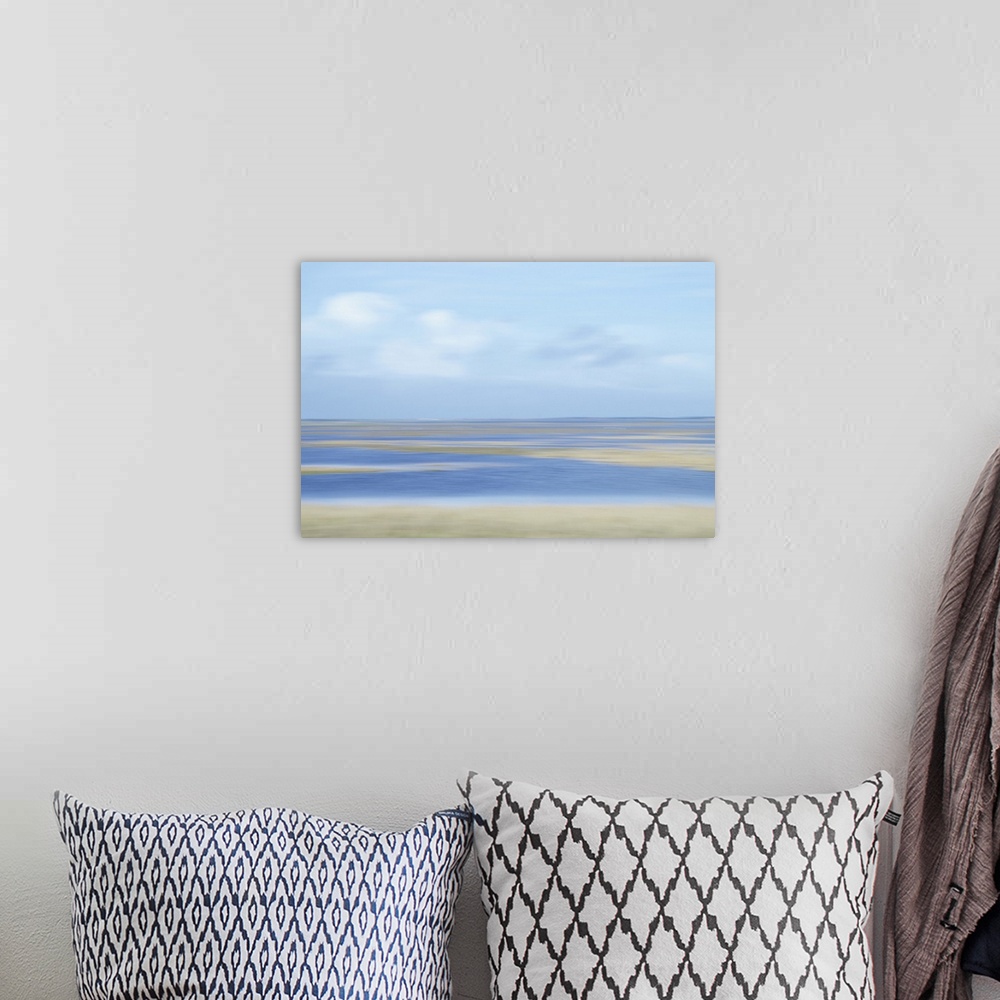 A bohemian room featuring Artistically blurred photo. Summer view of the marshes in nature reserve Agger Tange, Denmark, ea...