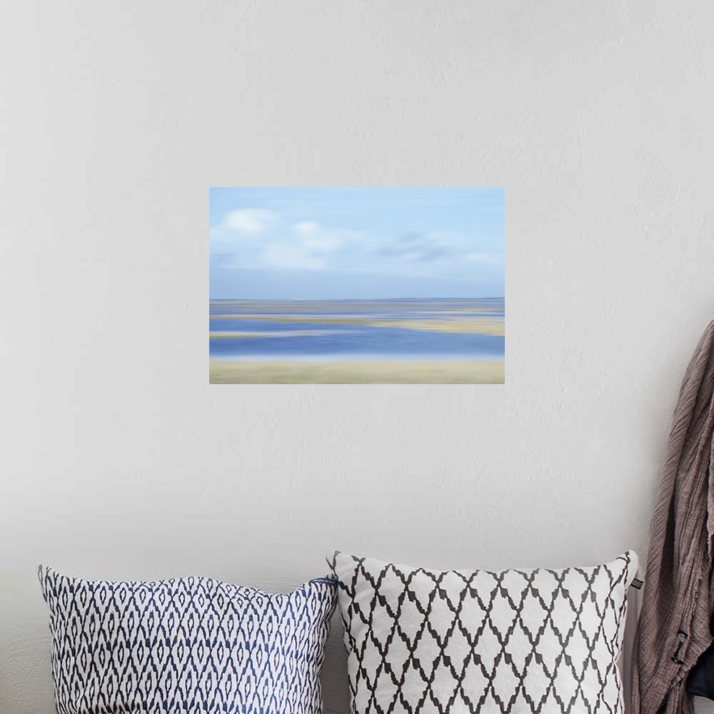 A bohemian room featuring Artistically blurred photo. Summer view of the marshes in nature reserve Agger Tange, Denmark, ea...