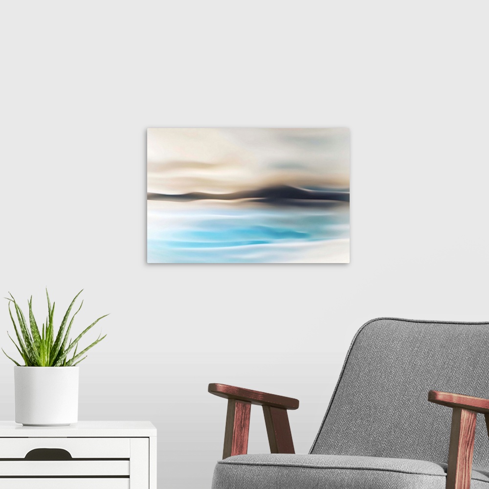A modern room featuring Abstract image intended to represent what a piece of distant land might look in the far north, Yu...