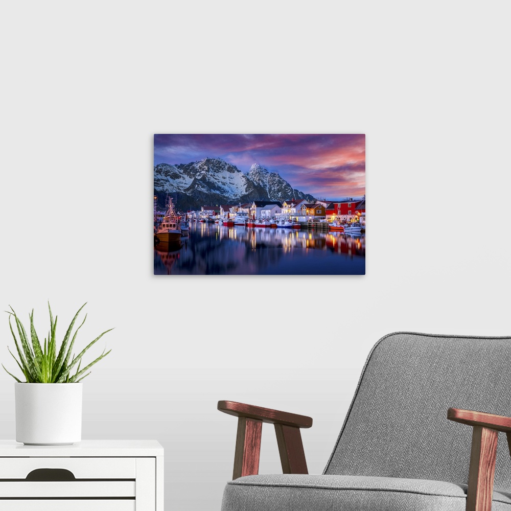 A modern room featuring Photo taken in this delightful fishing village called Henningsvaer in the archipelago of the Lofo...
