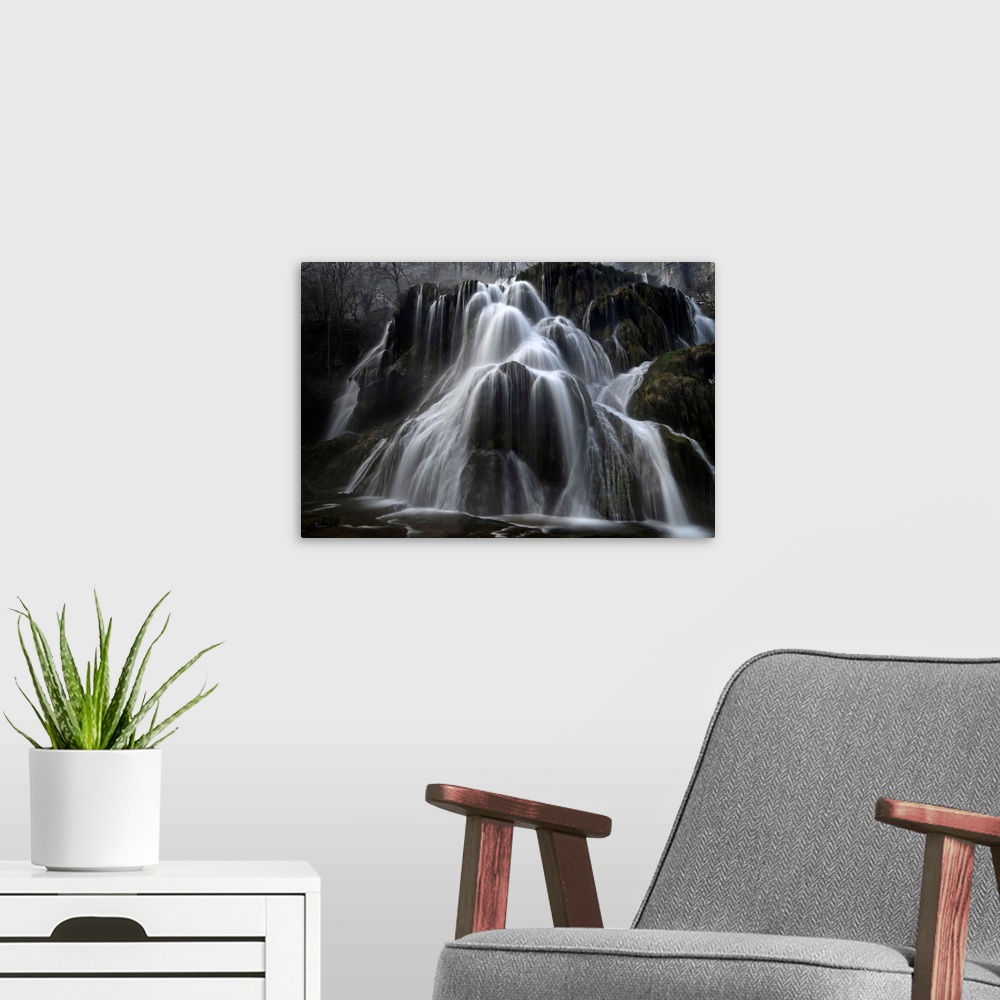A modern room featuring Long exposure on a waterfall