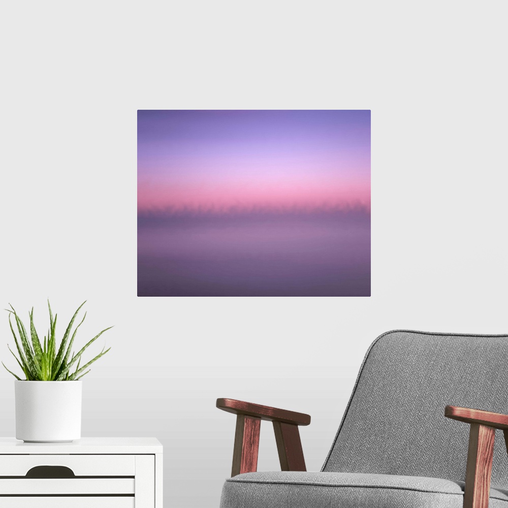 A modern room featuring Photograph of a soft ethereal purple color field.