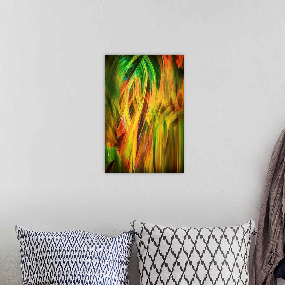 A bohemian room featuring Abstract image of a group of cedars in Fall. The image was made using the in-camera burst multipl...
