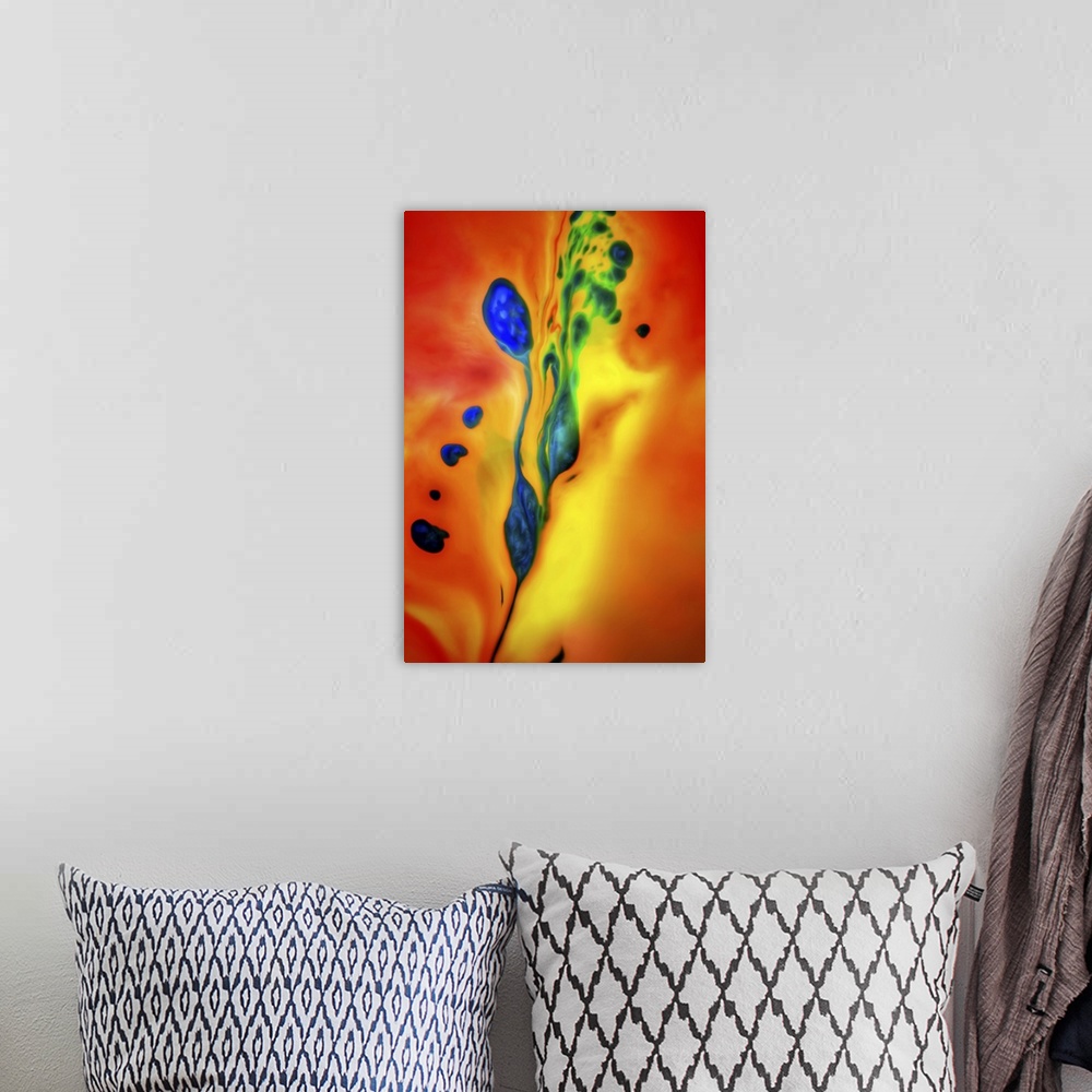 A bohemian room featuring Abstract representation of a small orchid.