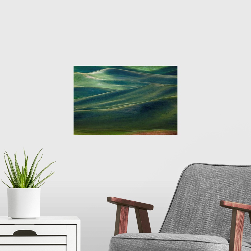 A modern room featuring Almost abstract view of the verdant hills of Palouse, Washington.