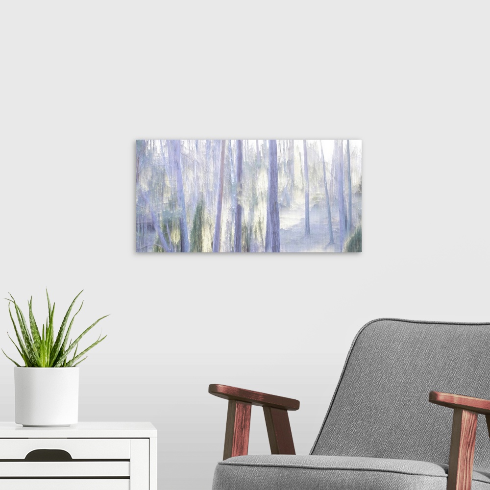 A modern room featuring Artistically blurred photo. Follow the path to the setting sun, enter the oblivion of the light.