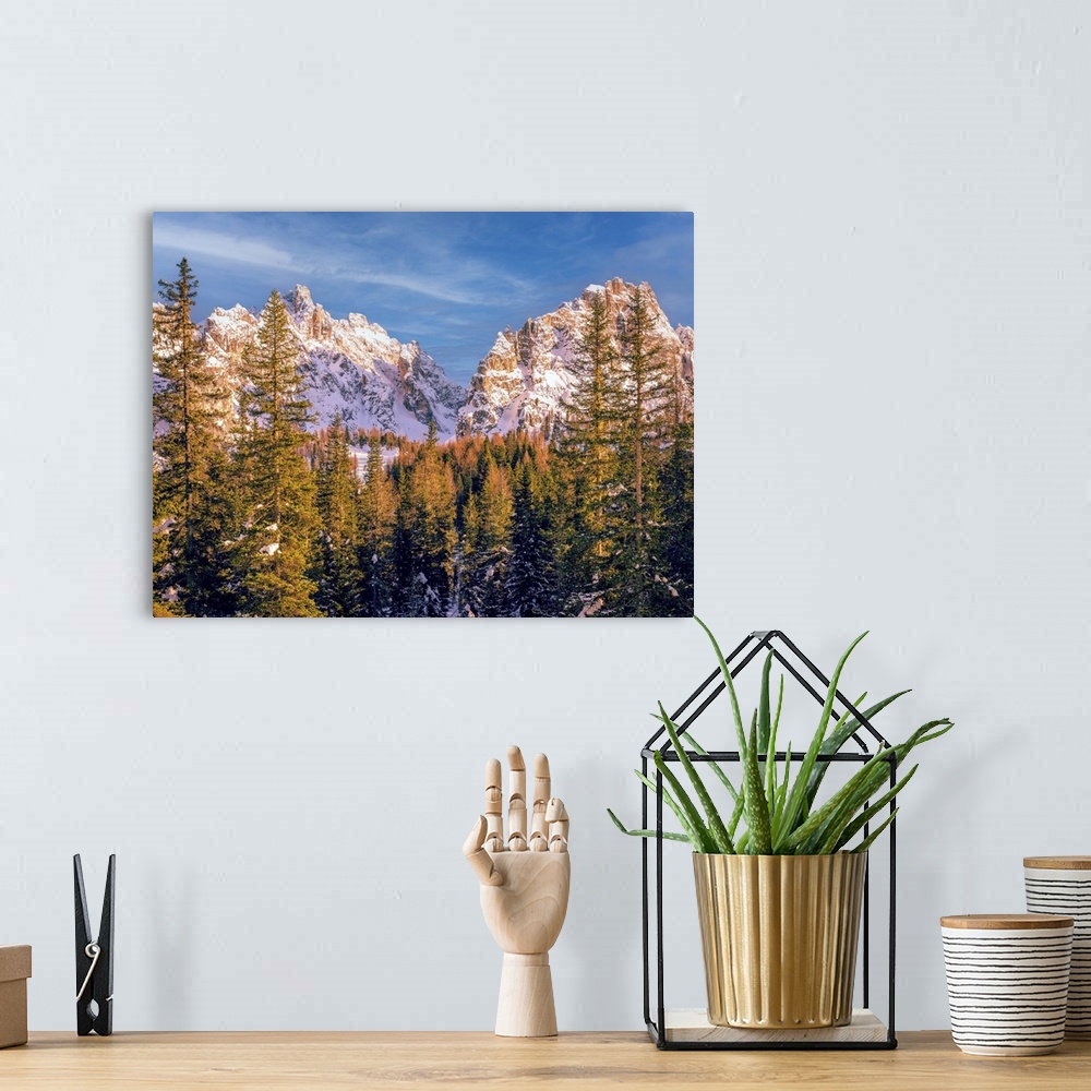A bohemian room featuring Photo shot in the Dolomite mountains, the snow-capped peaks behind the Alpine fir trees. I used a...