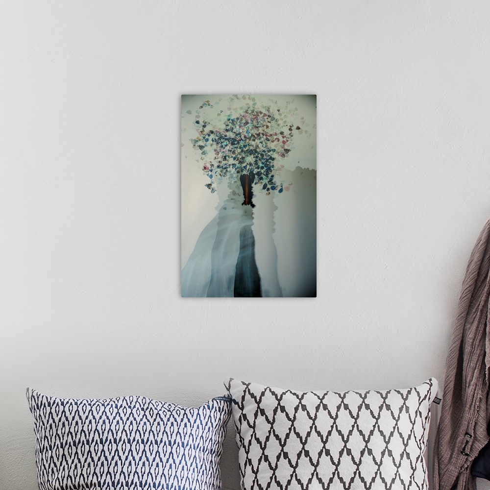 A bohemian room featuring Abstract composite photograph of varies objects such as flowers, giving the image an eerie appear...