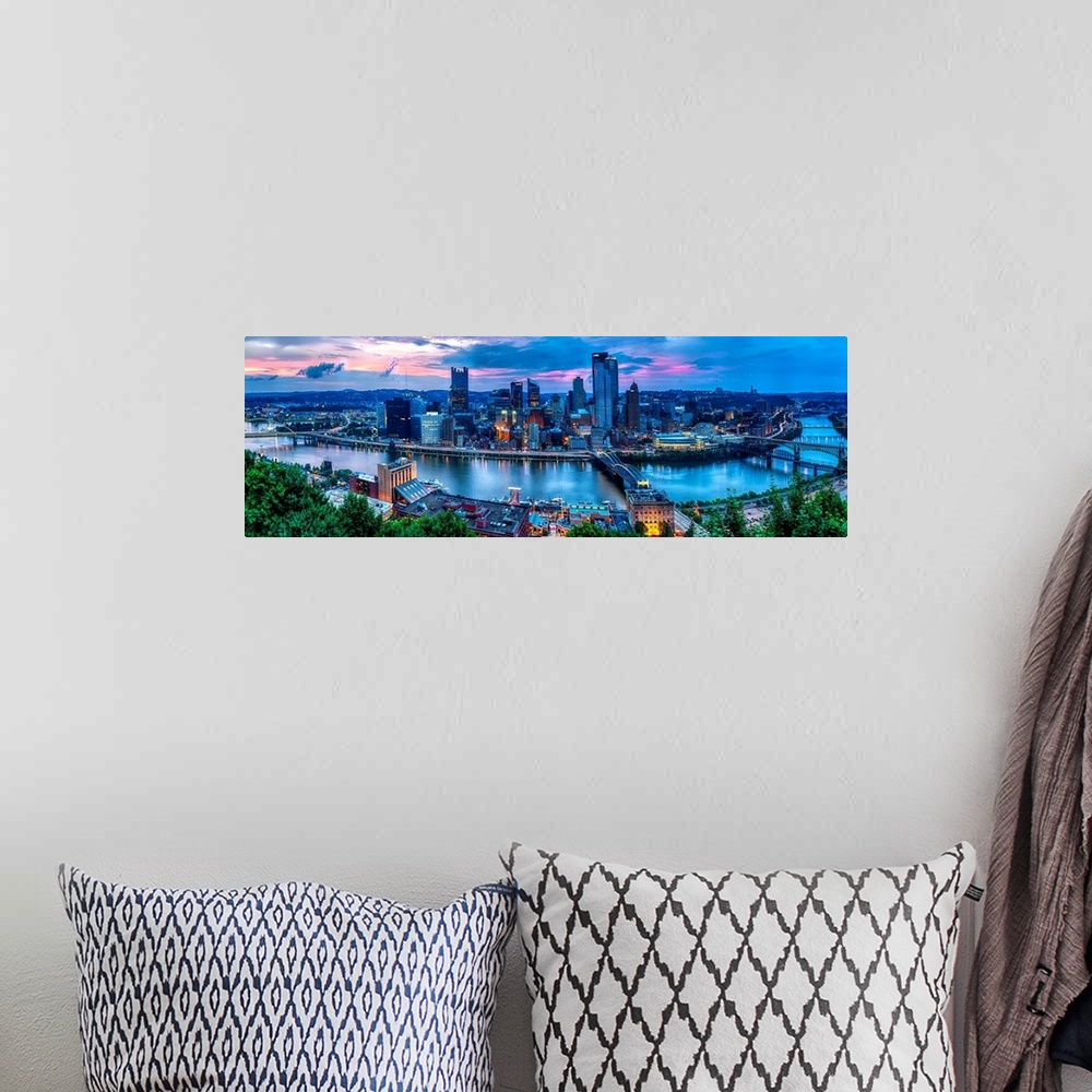 A bohemian room featuring Skyline Panorama of Pittsburgh viewed from Mount Washington.