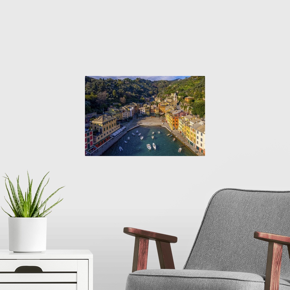 A modern room featuring Portofino is a fishing village on the Ligurian Riviera near the city of Genoa. Pastel-colored hou...
