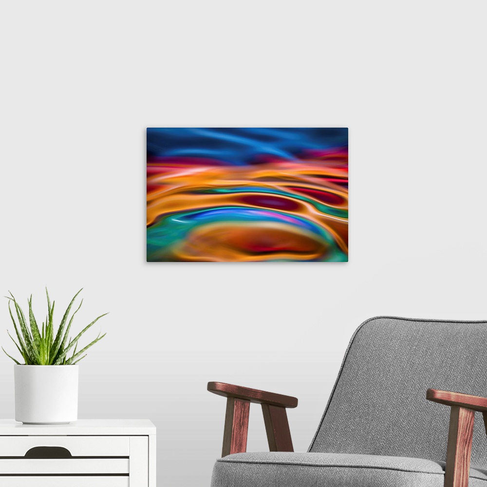 A modern room featuring Abstract interpretation of the colorful springs in Yellowstone National Park