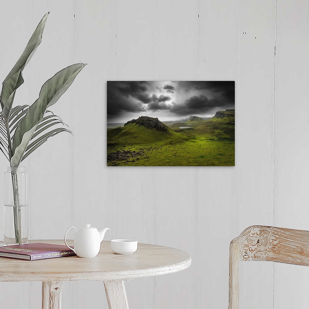 A farmhouse room featuring Fine art photo of a misty valley full of large rocky outcroppings.